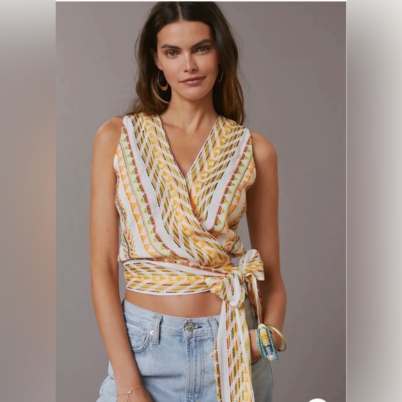 ANTHROPOLOGIE DOLAN EMBROIDERY WRAP TOP SIZE S / M COLOR MIX COLORS NWT - Picture 2 of 13